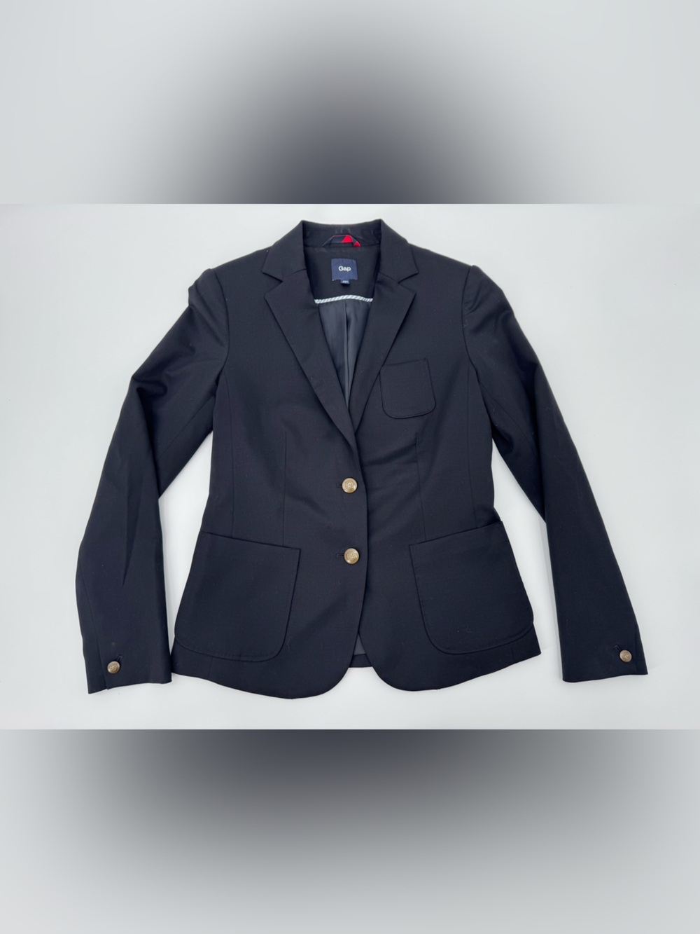 Gap Black Blazer Jacket Women's Size 2 Gold Buttons Military Academia Preppy